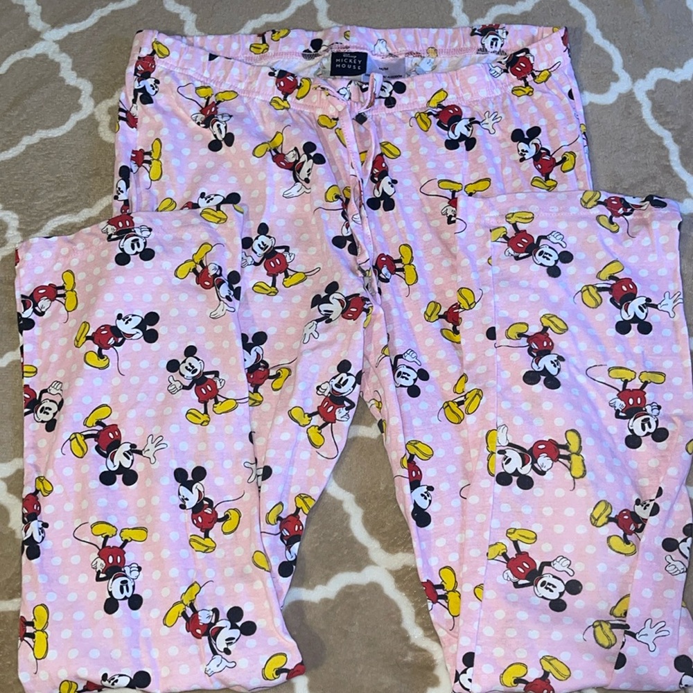 Disney Mickey Mouse pink pajama pants with white polka dots